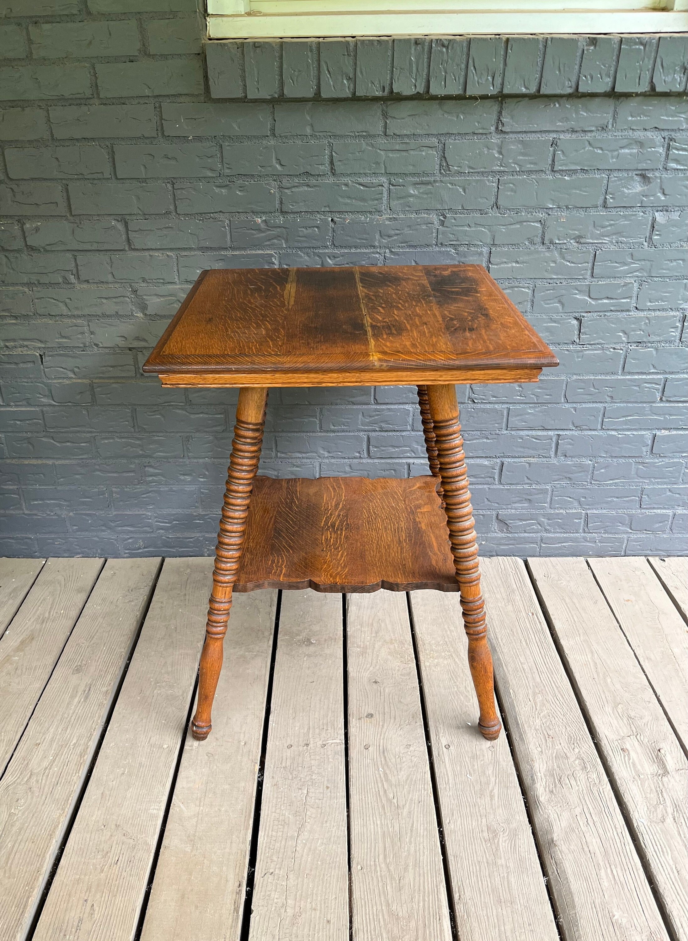 RESERVED Antique Vintage Oak Square Side or End Table Spindle Legs