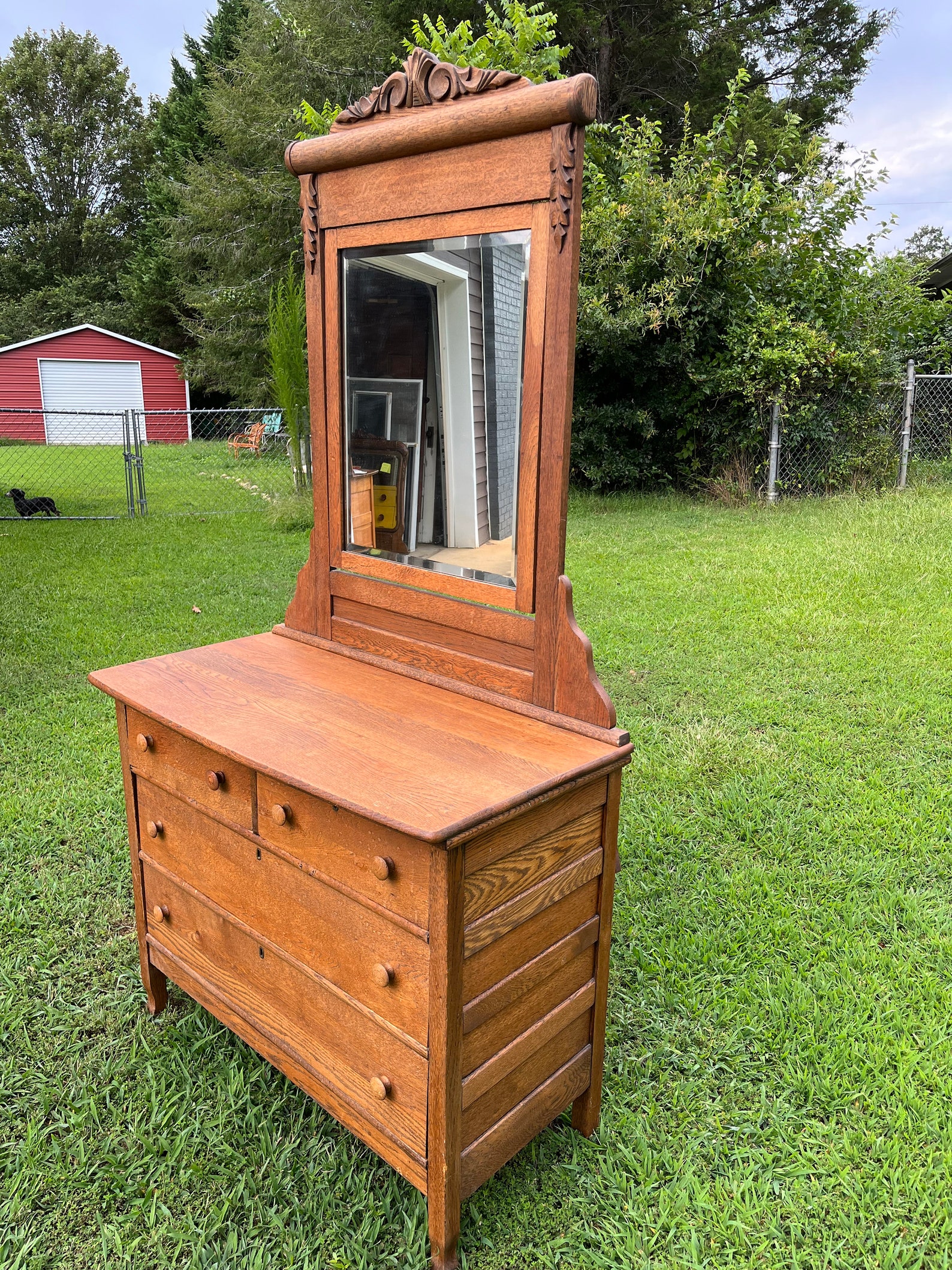 Antique Vintage Oak Farmhouse Washstand Dresser With Mirror and 4 ...