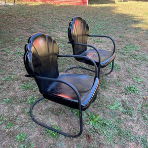 Vintage Set of Two Shellback Metal Motel Chairs Cantilevered Black ...