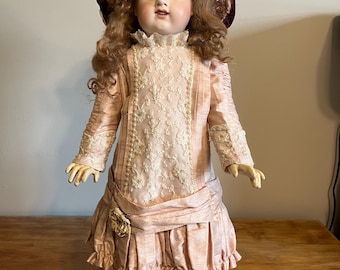 Antique- Style- Doll- 1980- Reproduction- Human Hair- Redressed