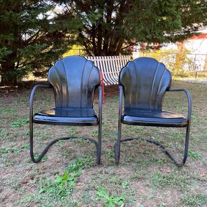 Vintage Set of Two Shellback Metal Motel Chairs Cantilevered Black ...