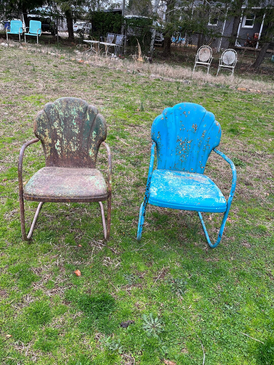 Vintage Pair of Metal Motel Chairs Shellback Patio Chairs Etsy