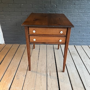 Vintage Antique Pine Wood Two Drawer Stand Side Table