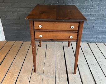 Vintage Antique Pine Wood Two Drawer Stand Side Table
