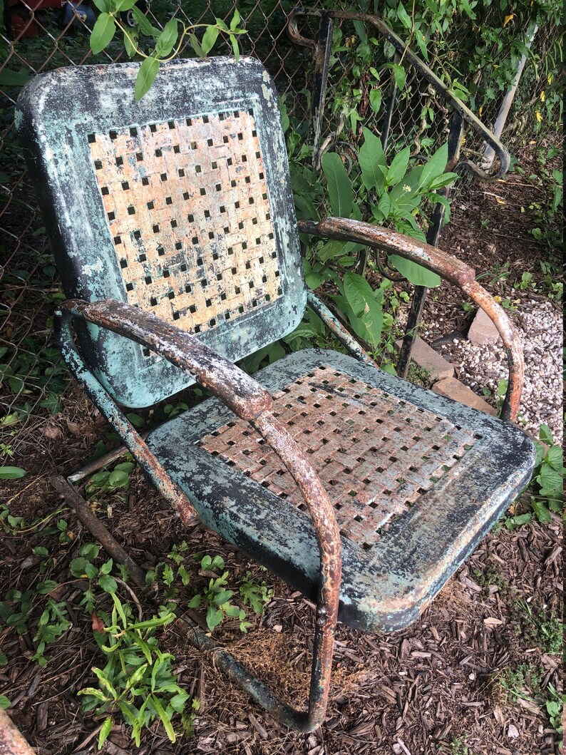 Vintage Metal Rocking Patio Chair Motel Arm Chair Waffle | Etsy