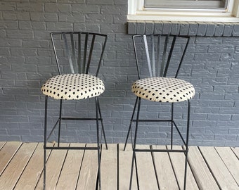 Vintage Pair of Iron Bar Stools Arthur Umanoff Style