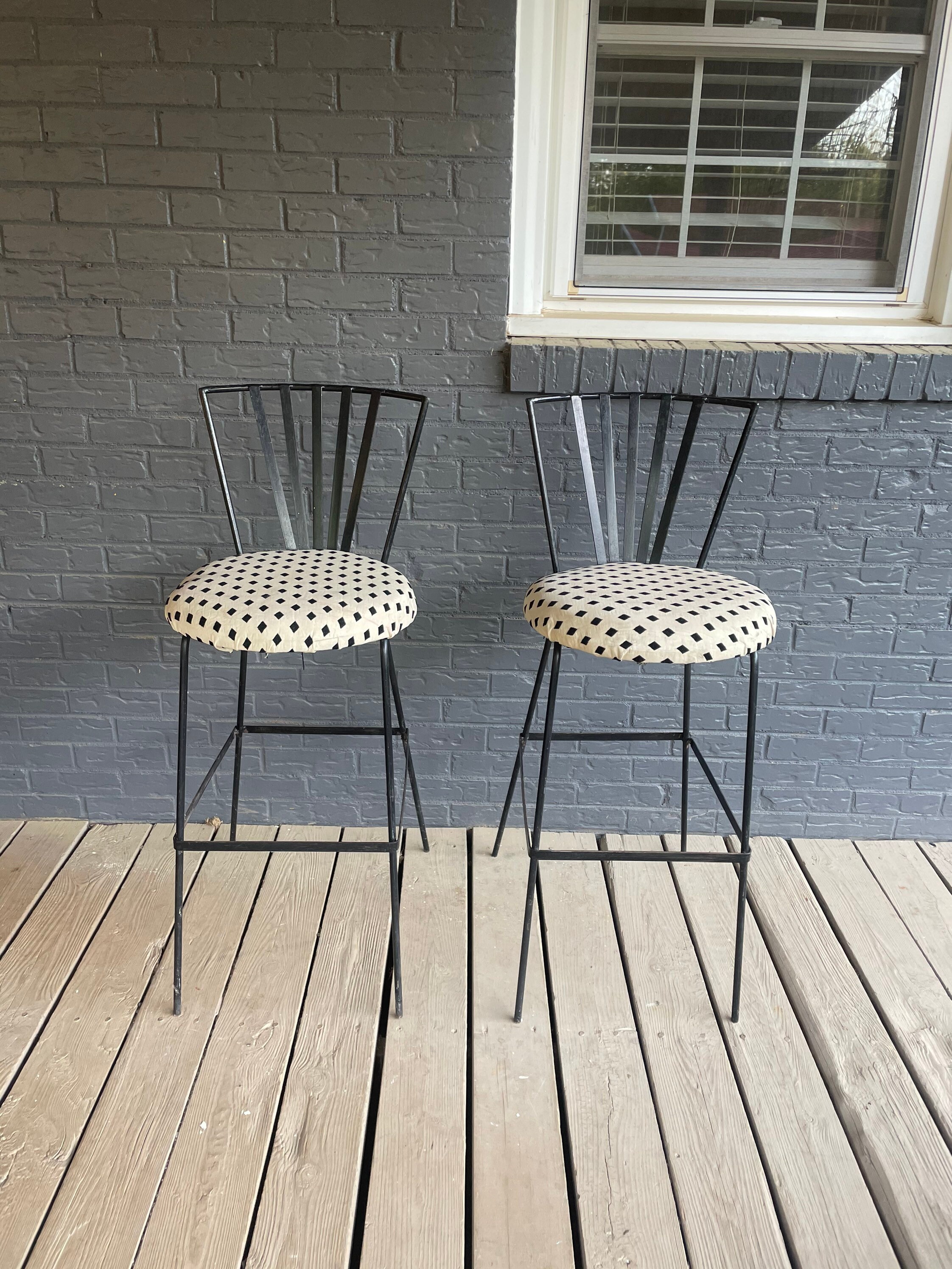 Vintage Pair of Iron Bar Stools Arthur Umanoff Style