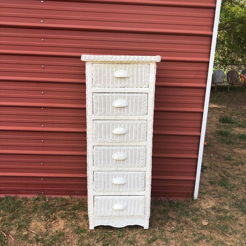 Vintage Tall White Wicker Dresser Lingerie Dresser Chest Of Etsy