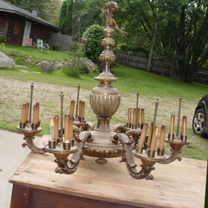 Local Pickup Only - Antique French Regence six-arm 24-light bronze chandelier