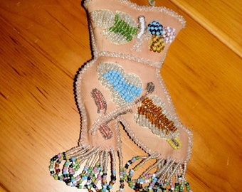 Antique Iroquois Pincushion Beadwork Boot Whimsy -- Christmas Gift Idea