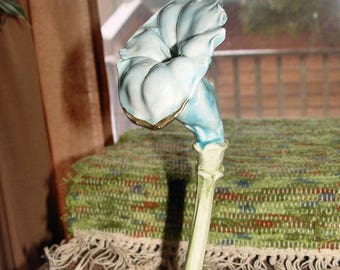 Art Pottery Lily Flower Signed Art ~ Blues, Greens Canada / Northern MN