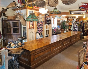 Local pickup only ... Large 19th century 20ft Oak Hardware Store Counter