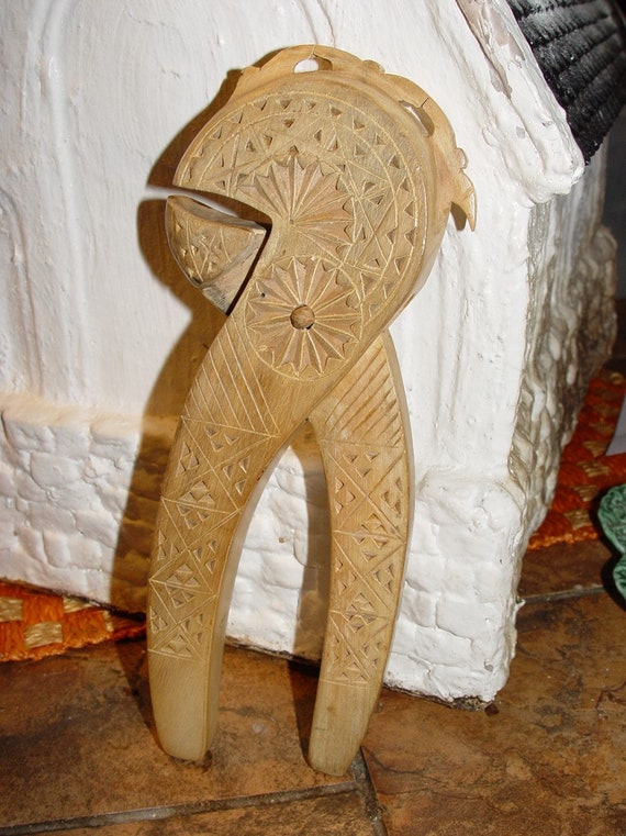 Carved Scandinavian Wood Nutcracker,  Folk Art Chip Carving - Kitchen Decor - Gift Idea