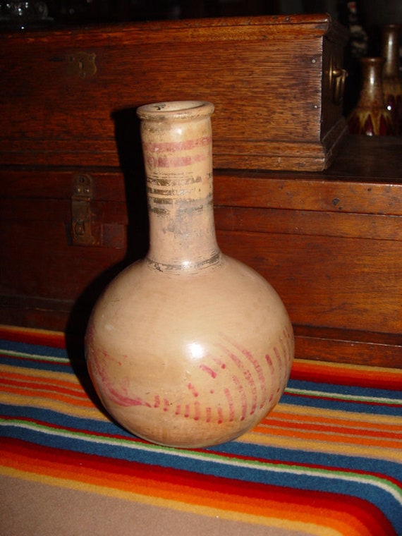 Tonala Burnished Clay Vase Tibor Crwoned Angels Mexican Pottery