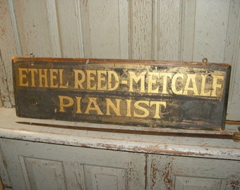 19th c Gold Leaf Wood Sign Ethel Reed - Metcalf Piano Pianist Mpls MN.