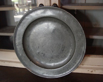19th Century hand hammered Pewter Charger w/ maker's hallmark and monogram B D
