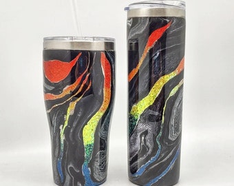 Rainbow Geode Agate Inspired Hand Painted Stainless Steel Tumbler with Lid and Straw