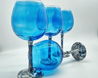 Blue Sapphire Hand Painted Wine Glass with Gemstone Inspired Stem and Base
