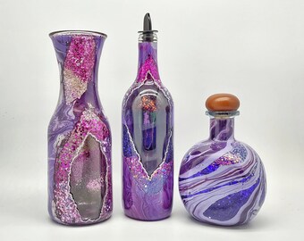 Purple Amethyst Agate Geode Inspired Assorted Bottles with Glitter