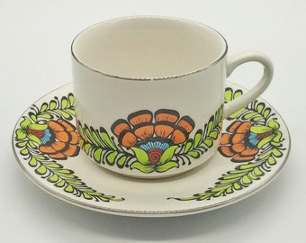 Espresso Tea Cup Hand Painted Mehndi Boho Bohemian Mug with Saucer