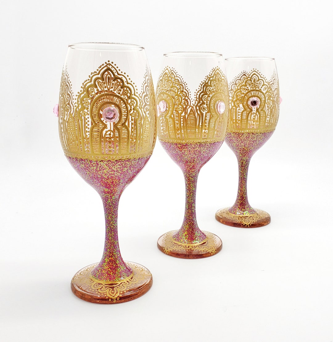 Rose Quartz Wine Glass Hand Painted With Pink Glitter and Etsy