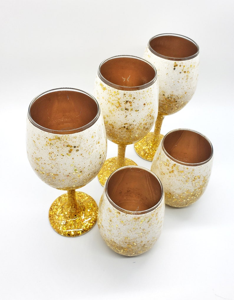 Gold Glitter Wine Glass Hand Painted With White Glitter Bling Etsy