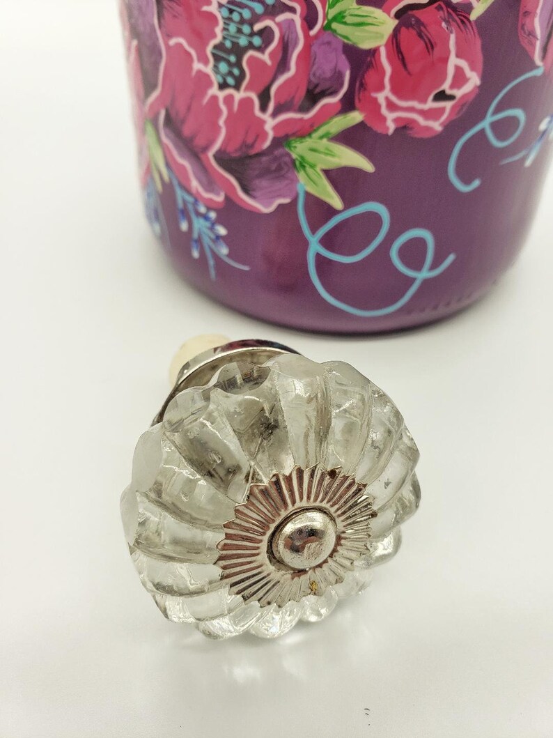 Peony Rose Bottle Hand Painted in Pink and Purple with Crystal Topper for Olive Oil Soap