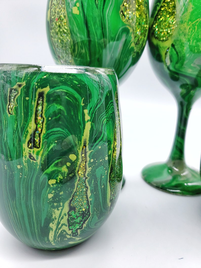 Emerald Jade Geode Wine Glass Hand Painted in Stemmed or Etsy