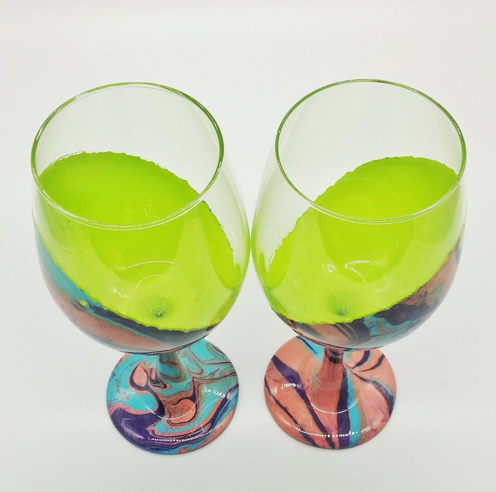 Hydro Dip Wine Glass with Resin Coating in Purple Coral Pink Etsy