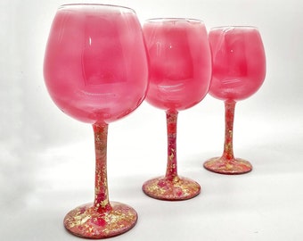 Pink Quartz Hand Painted Wine Glass with Polymer Clay Stem
