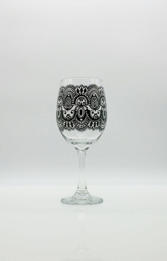 Gothic Vintage Antique Lace Hand Painted Wine Glass Black and Etsy