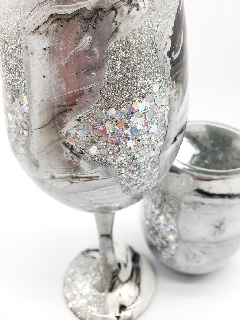 Silver Geode Agate Inspired Hand Painted Wine Glasses in Etsy