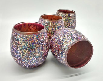 Glitter Wine Glass Stemless Goblet with Gold Inner Shell