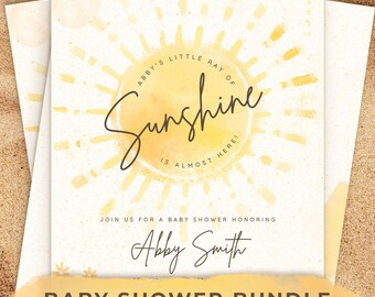 Little Ray of Sunshine Baby Shower Canva Template Bundle - Gender Neutral, Boho, Watercolor