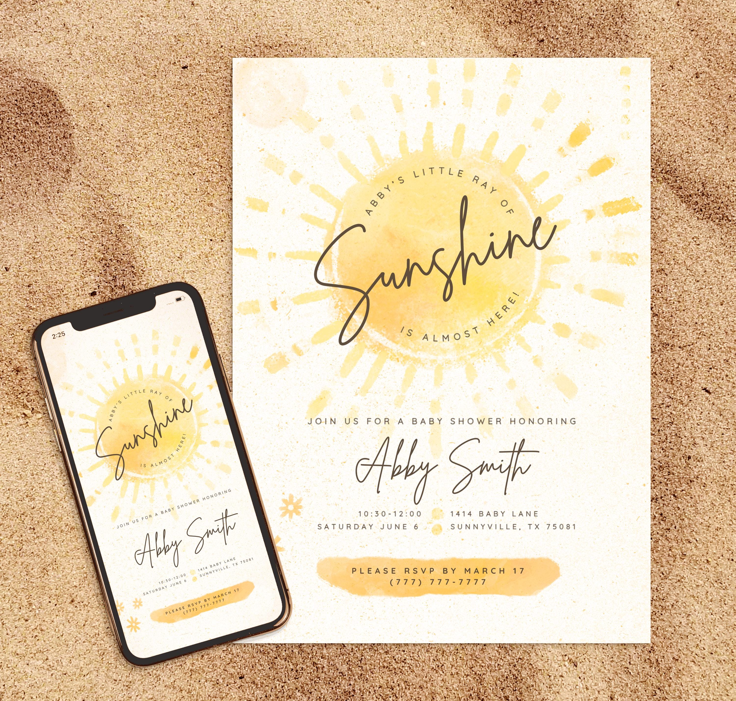 Ray of Sunshine Baby Shower Canva Template