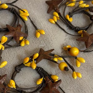 Yellow Pip Berry Candle Ring, Rustic Star Mini Wreath 1"  SOLD INDIVIDUALLY