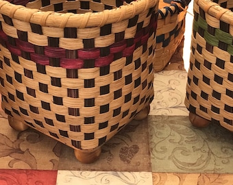 Woven Reed Trash Basket with Wood Base 2026