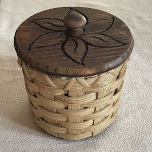 6-inch round Storage / one roll toilet paper Basket with engraved lid walnut or black walnut color