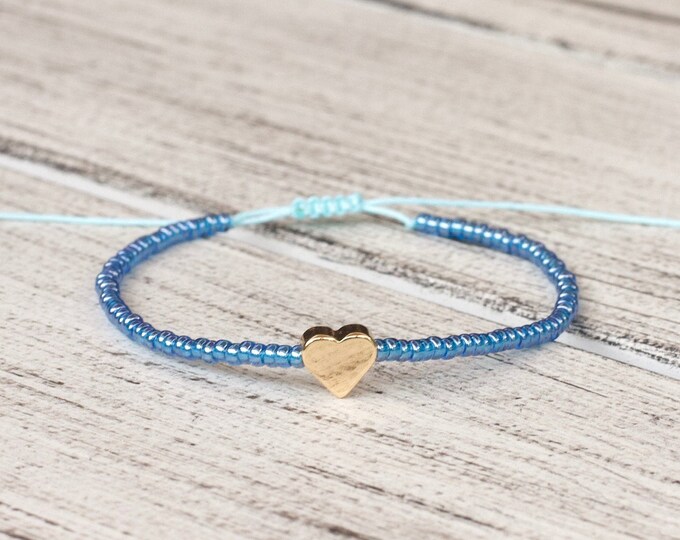 Australian Made Friendship Bracelet Gold Plated Blue Beaded Bracelet Valentines day gift for her Adjustable Bracelet
