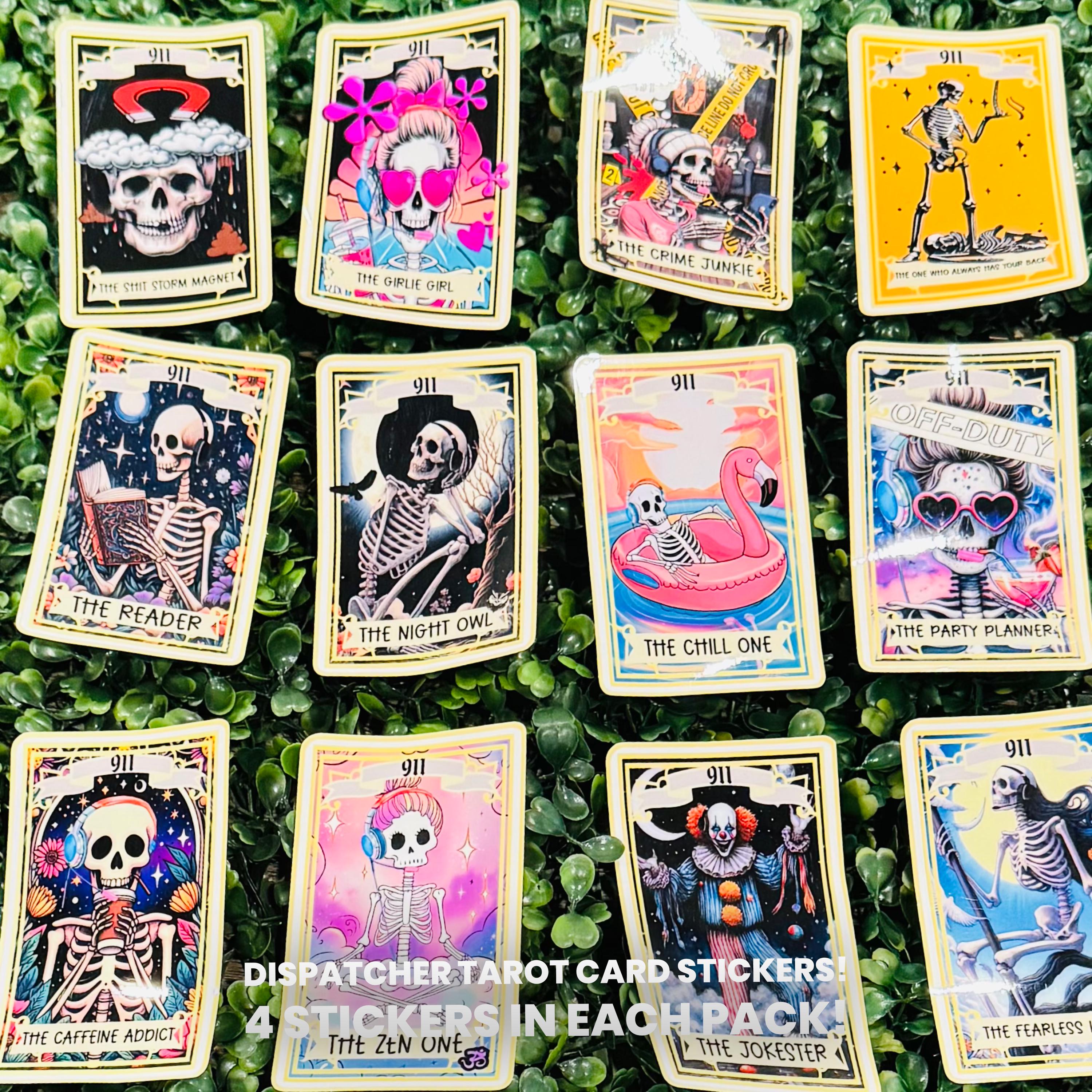 4 Pack -  Large 911 Emergency  Tarot Card Stickers - Funny, Hilarious, Makes great gifts!