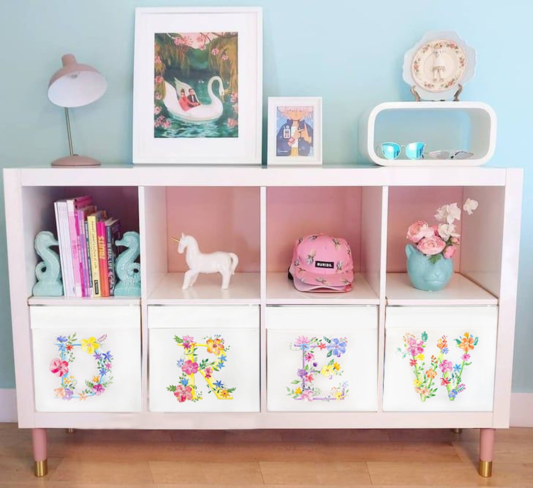Custom Ikea Drona Storage White Box Expedit kallax Insert Kids girls Room Letter With Flowers Etsy