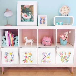 Custom Ikea Drona Storage White Box Expedit/Kallax Insert - Kids/Girls Room - Letter with Flowers