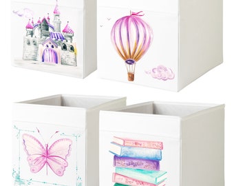 Custom Ikea Drona Storage White Box Expedit/Kallax Insert - Girls Room Fairytale Theme: Castle, Hot Air Balloon, Butterfly, Princess Books