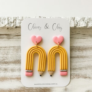 Teacher Heart Pencil U-shape Dangles and Apple Studs