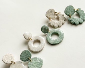 Cream and Seafoam Green Clay Dangles