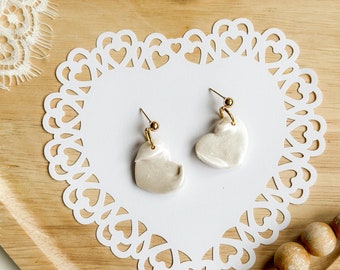 White Silk Valentines Heart Dangles