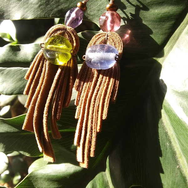 Valentine's gift/Unique/handmade/recycled materials/Fringe Earrings
