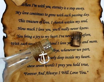 I love you forever and always, Poem gift, Anniversary wedding gift, Gifts for lovers, Gifts for her romantic, Bottle gifts, Sexy love gifts