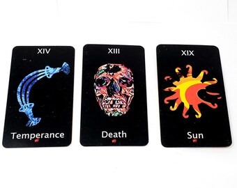 Black cards tarot Deck with symbols, New tarot deck with guidebook, Indie tarot 78 card, Earth fire water air, Nature themed tarot card deck