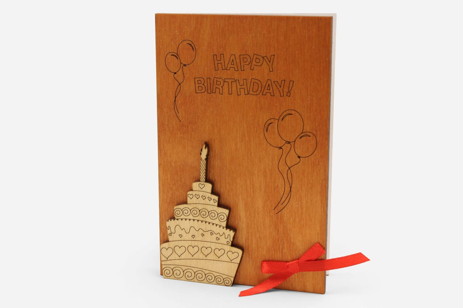 Happy Birthday Wooden Card with Cake and Balloons Cute Wood Etsy